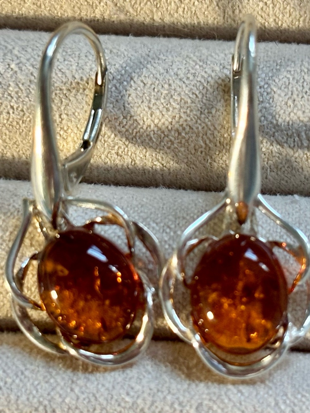 JTV Sterling Silver Amber Drop Earrings - Rich Honey Amber